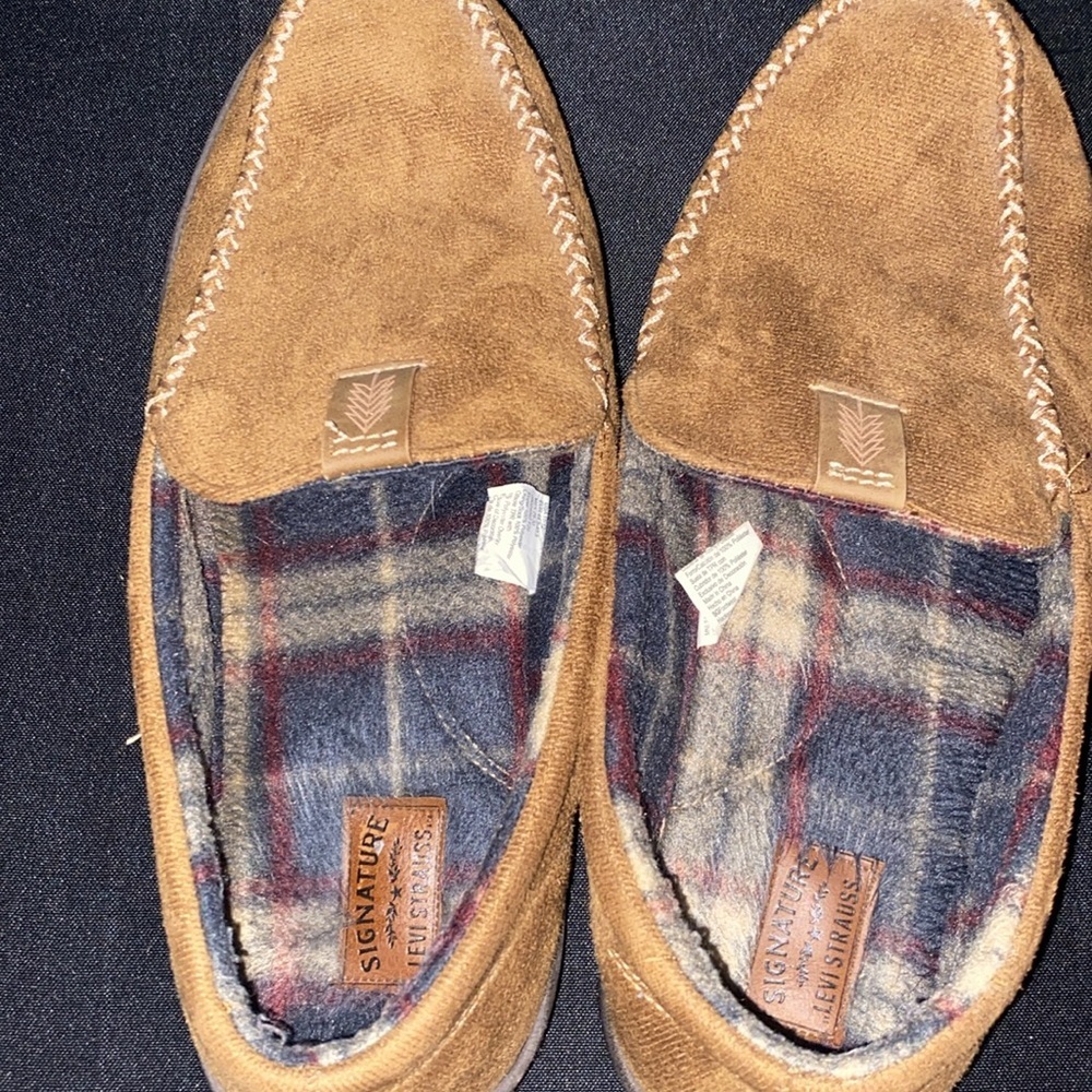 LEVI STRAUSS‎  MENS SIZE 11/12 FAUX TAN SUEDE FLANNEL LINED SLIPPERS CLEAN - Picture 9 of 11